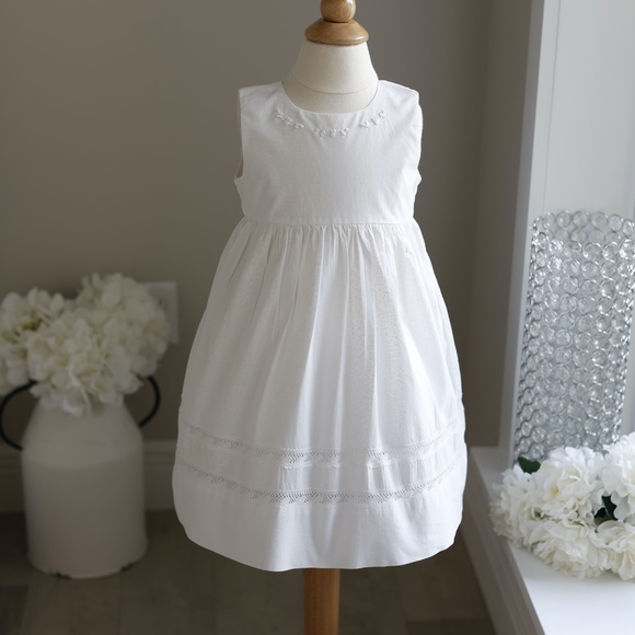 Strasburg Dress White Cotton Ivory Micro Floral Lace Vacation Beach Portrait - Picture 1 of 9